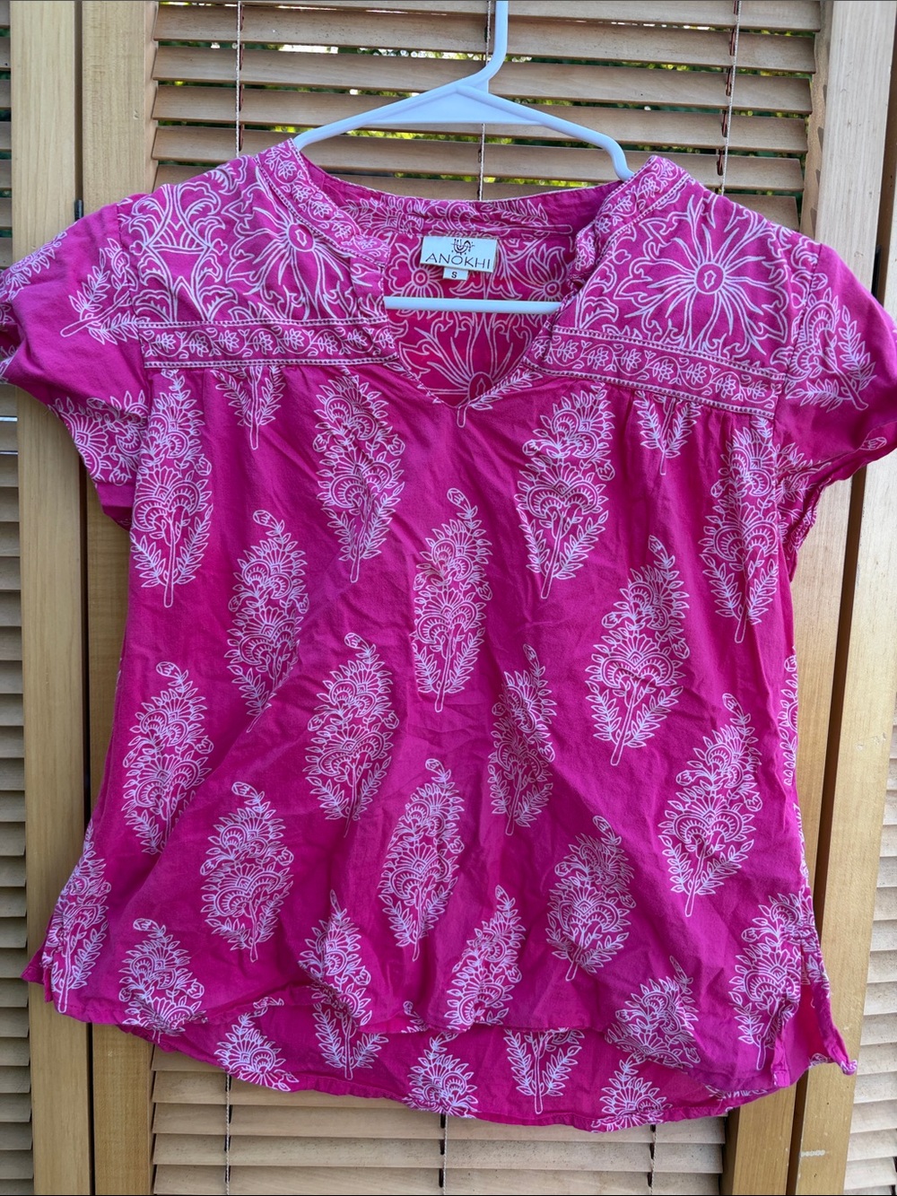 Anokhi Women's Fuchsia Printed Short Sleeve Tunic